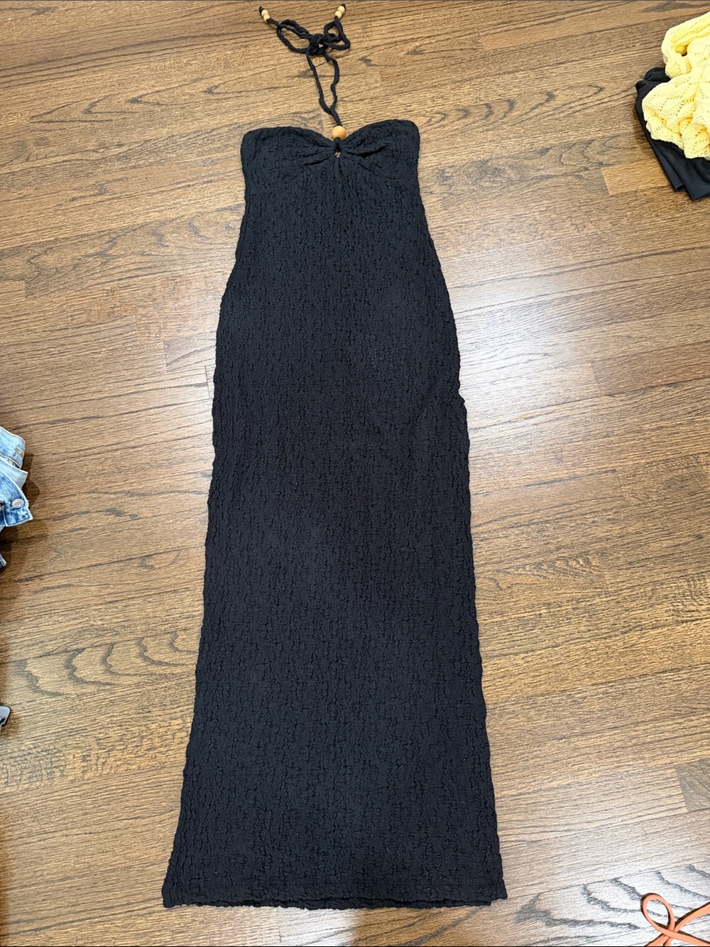 l*space Black Strapless Maxi Dress with Halter Tie